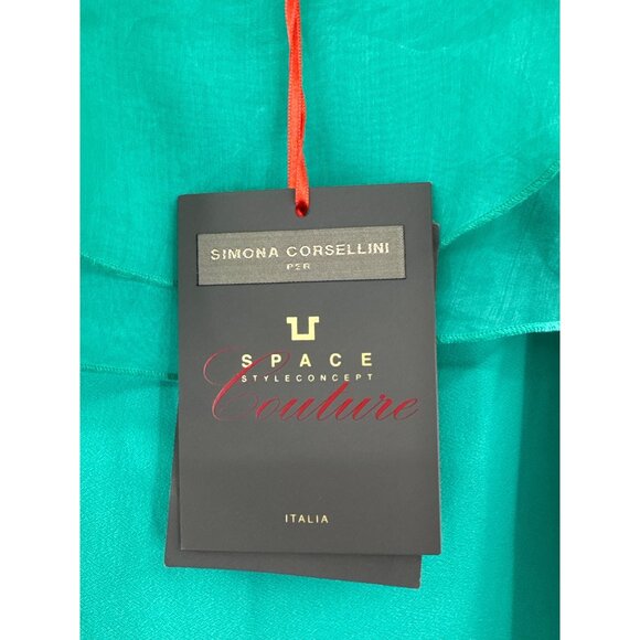 Simona Corsellini Green Off-Shoulder‎ Ruffle Column Gown Side Slit - Picture 3 of 11